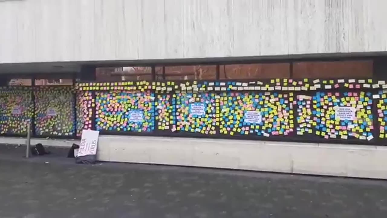 The Netherlands' equivalent of the BBC, the NOS, hit by protesters, every post-it note