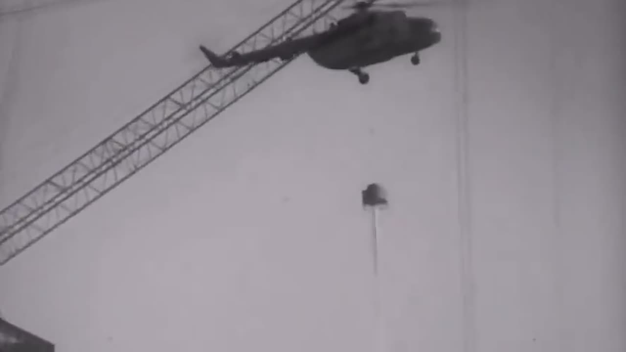 Mi-8 Helicopter crashing over the core of the Chernobyl Reactor on October, 1986.