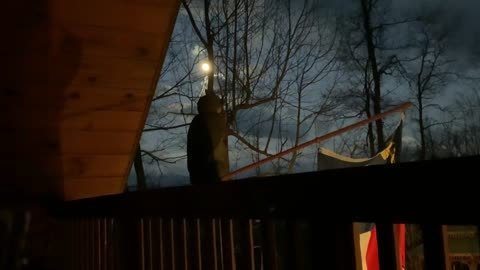 NW NC at The Treehouse 🌳 2/6/23 First light/ Moon moves behind a tree 42° going up to 52° & sunny