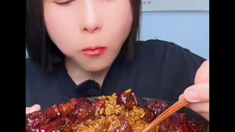 Bowl of Braised Pork and Rice Mukbang