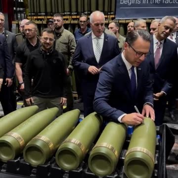 PA Gov Josh Shapiro signs an Artillery Shell while Zelensky Smiles in the Background…