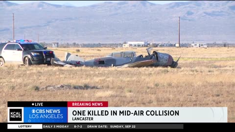 One pilot died when two small planes collided mid-air in Lancaster, California on Sunday.