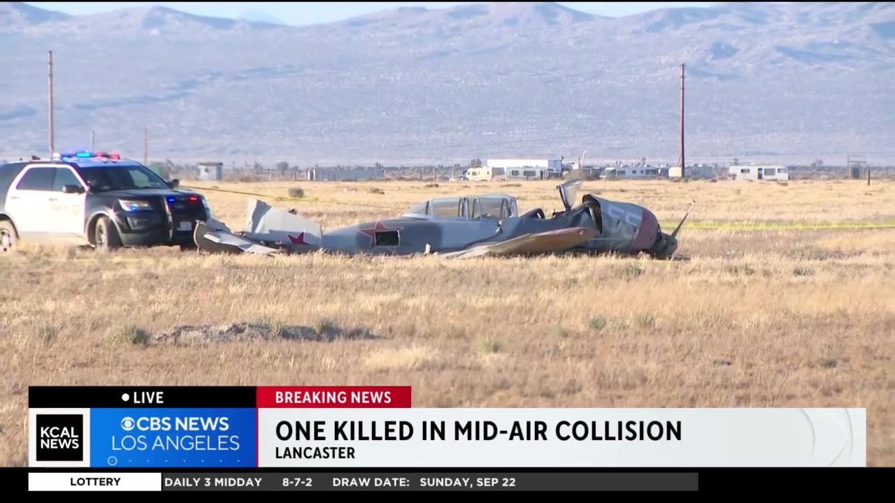 One pilot died when two small planes collided mid-air in Lancaster, California on Sunday.