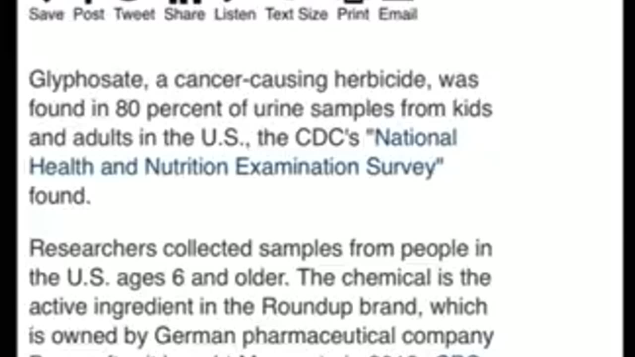 RoundUp Glyphosate cancer causing agent in 80% of Americans....