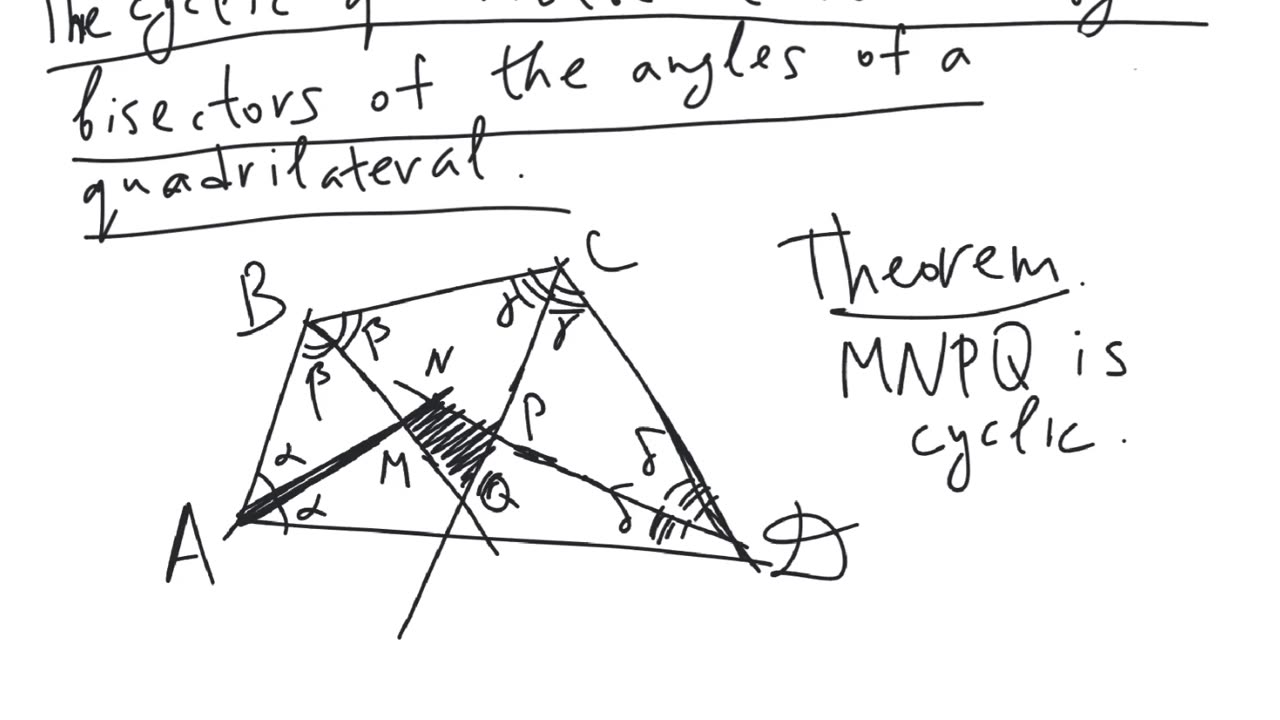 The cyclic quadrilateral formed by the bisectors of a quadrilateral | plane geometry | intermediate