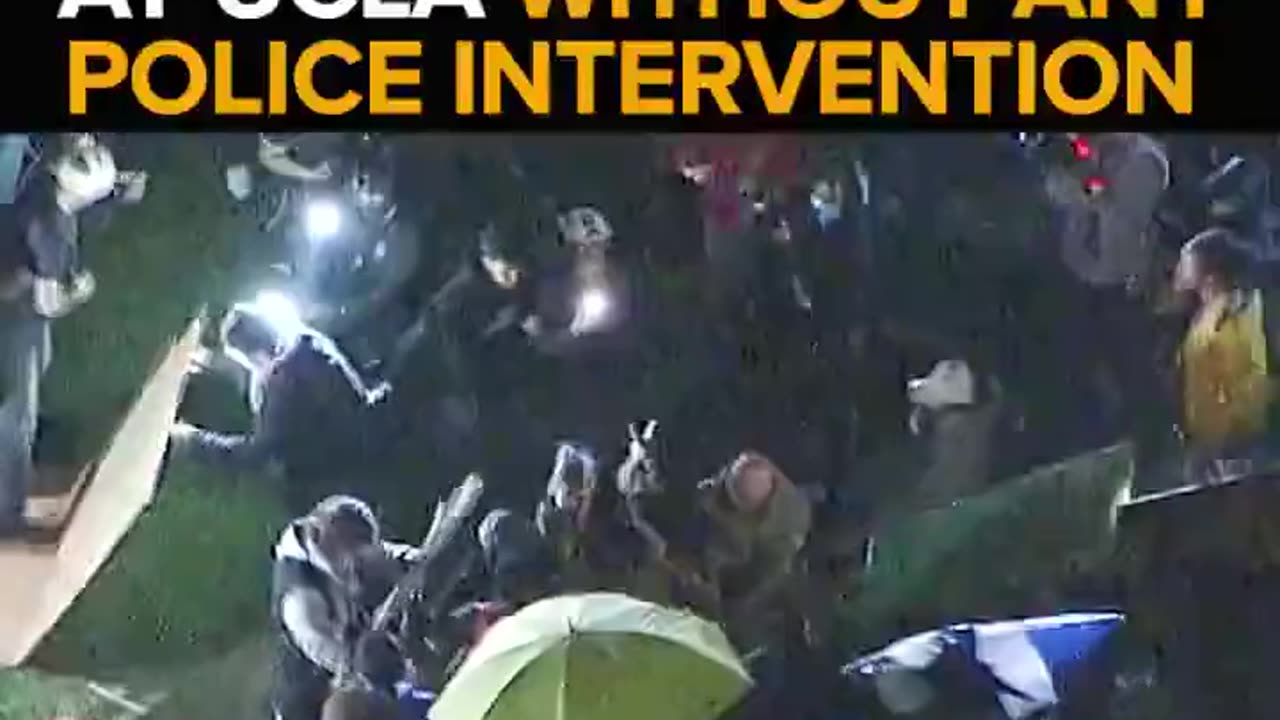 Chopper footage from above UCLA of the jihadists getting violent. Where are the police ?