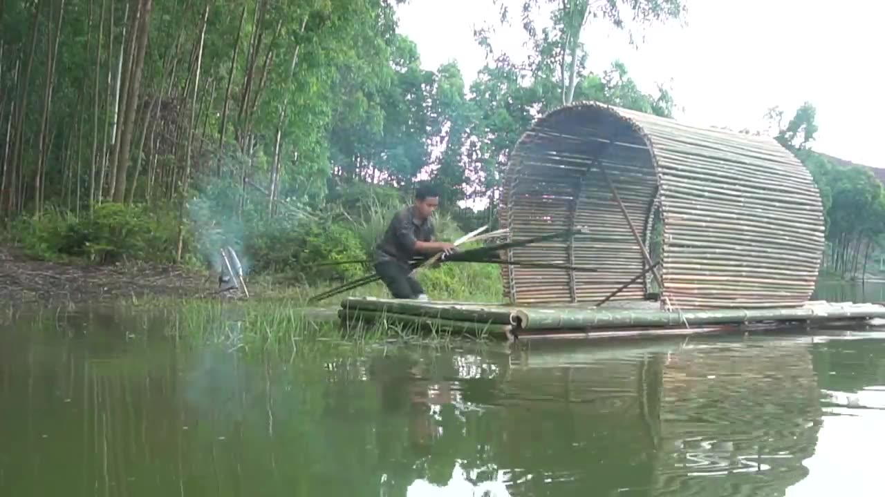 10 Days of River Survival: Making Rafts, Fishing, shrimp trap, Cooking with Nature| Primitive Villa