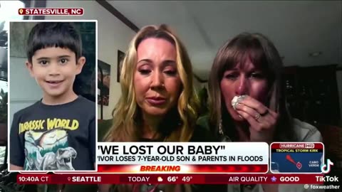 News anchor cries when she listens to a victim in the hurricane talk about her sons death