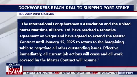 BREAKING Port strike suspended, ILA agrees to 62% wage hike LiveNOW from FOX