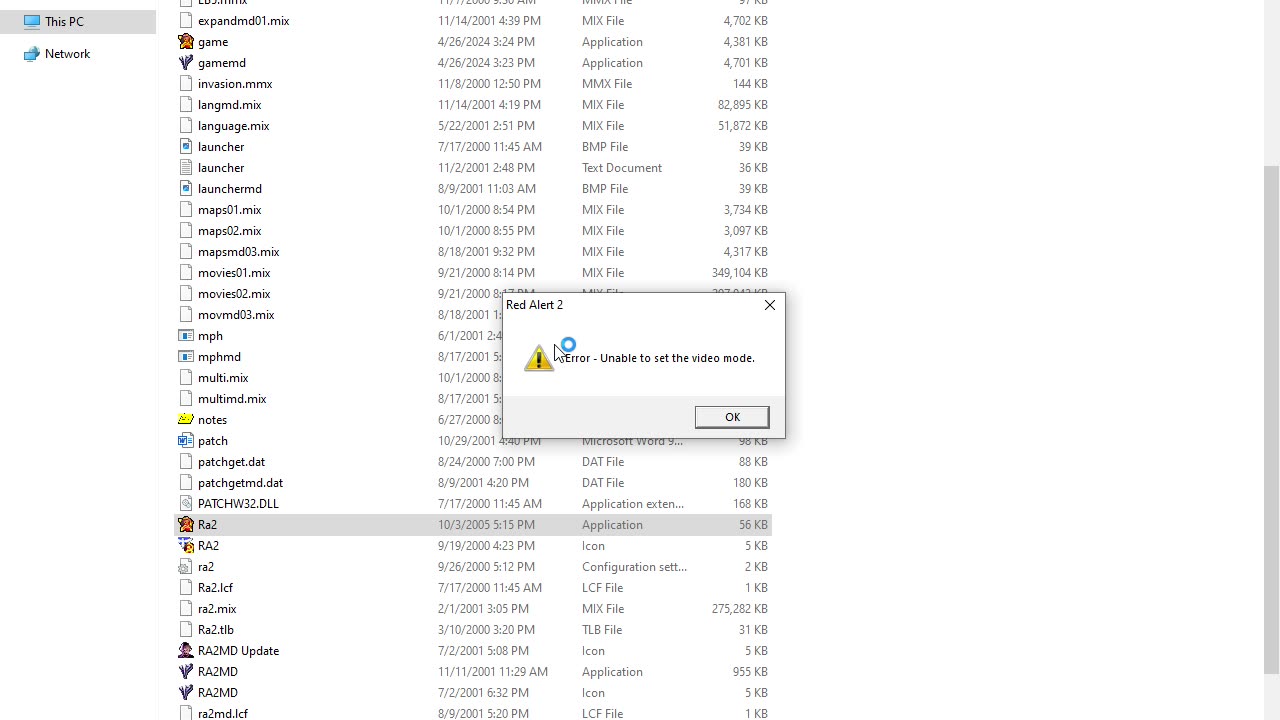 Error - Unable to set the video mode in Red Alert 2