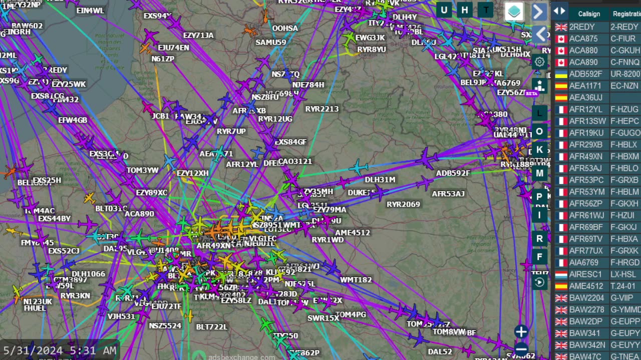 Paris France Air Traffic Time Lapsed -crashed- May 30th -