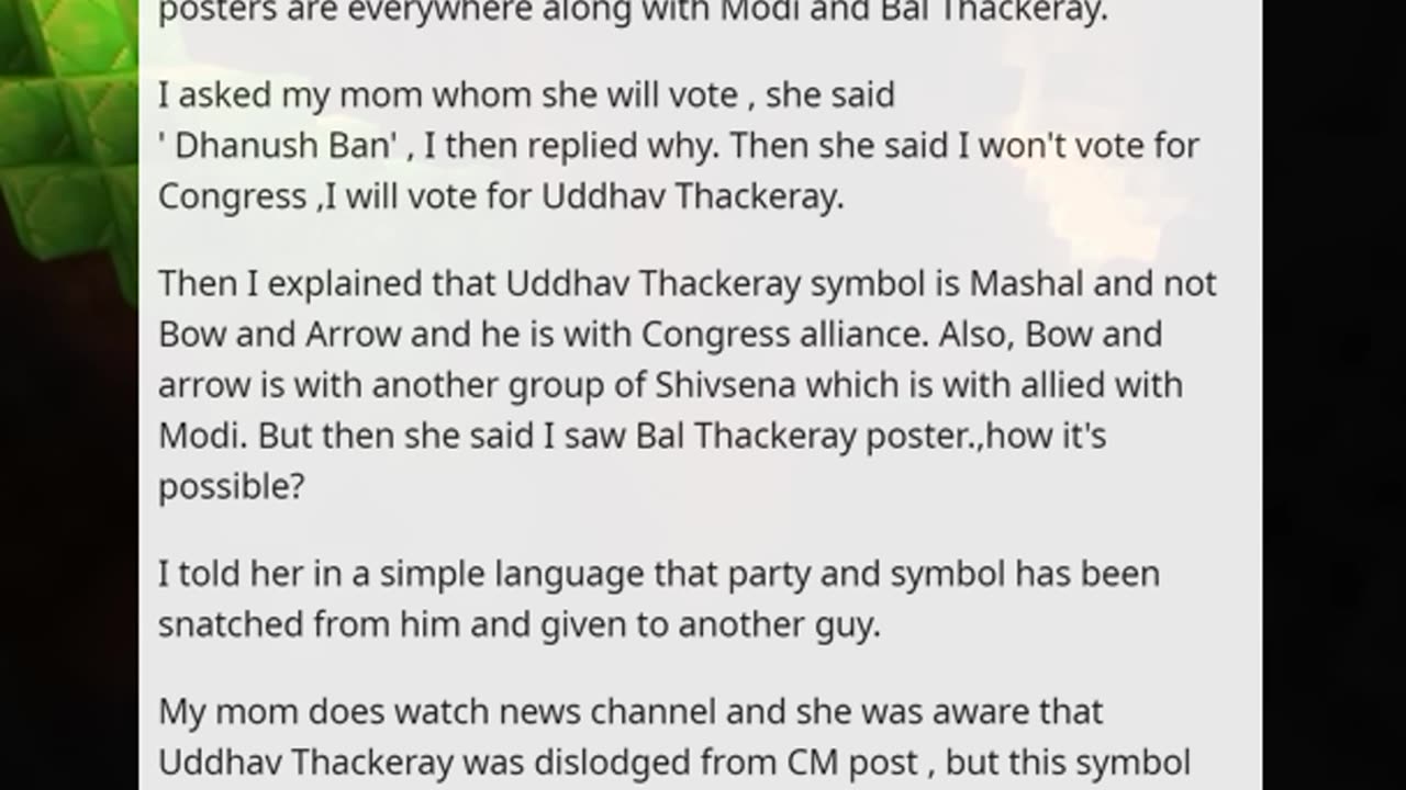 My mom still thinks Bow and Arrow is Shivsena symbol headed by Uddhav Thackeray