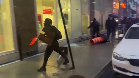 ANTIFA riot in Montreal near McGill under the totem of Palestinian rights