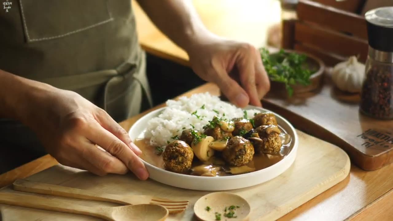 Eggplant Veggie Balls with Mushroom Gravy | Vegan and Vegetarian Eggplant Balls Recipe