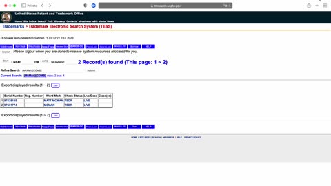 USPTO McMan Trademark Search Results Feb 11, 2023