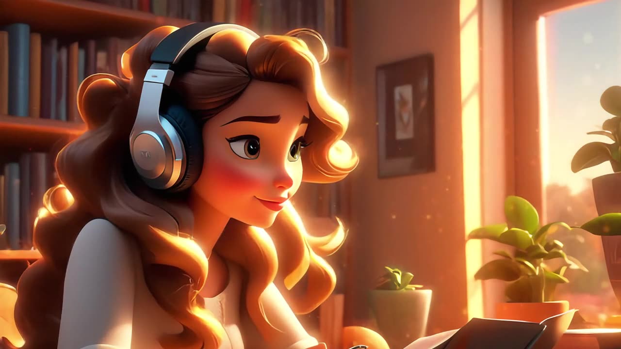 AI gen girl listening to music