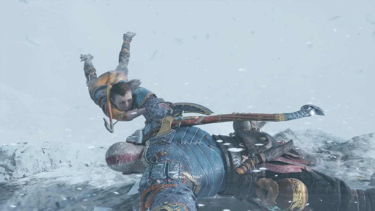 God of War (2018) Kratos and Atreus Ride Thamur's Hammer down to break the ice