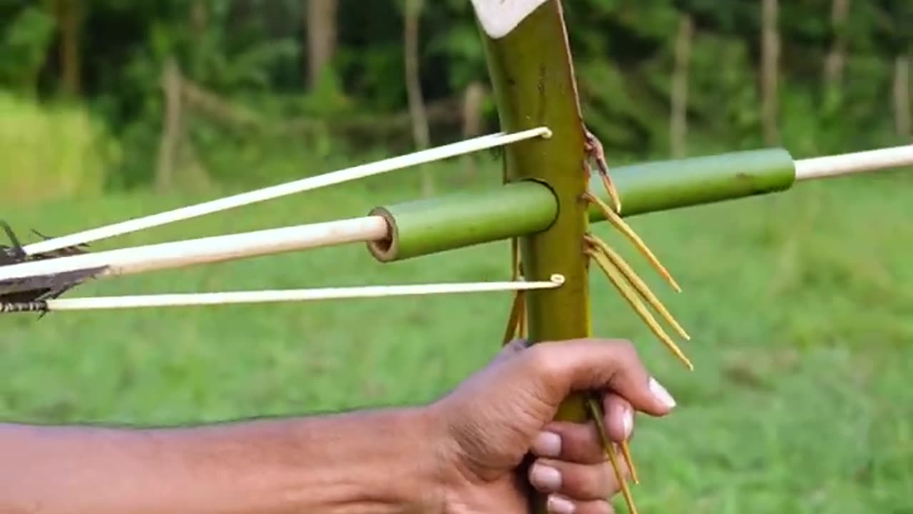 Bamboo slingshots with palm leaves