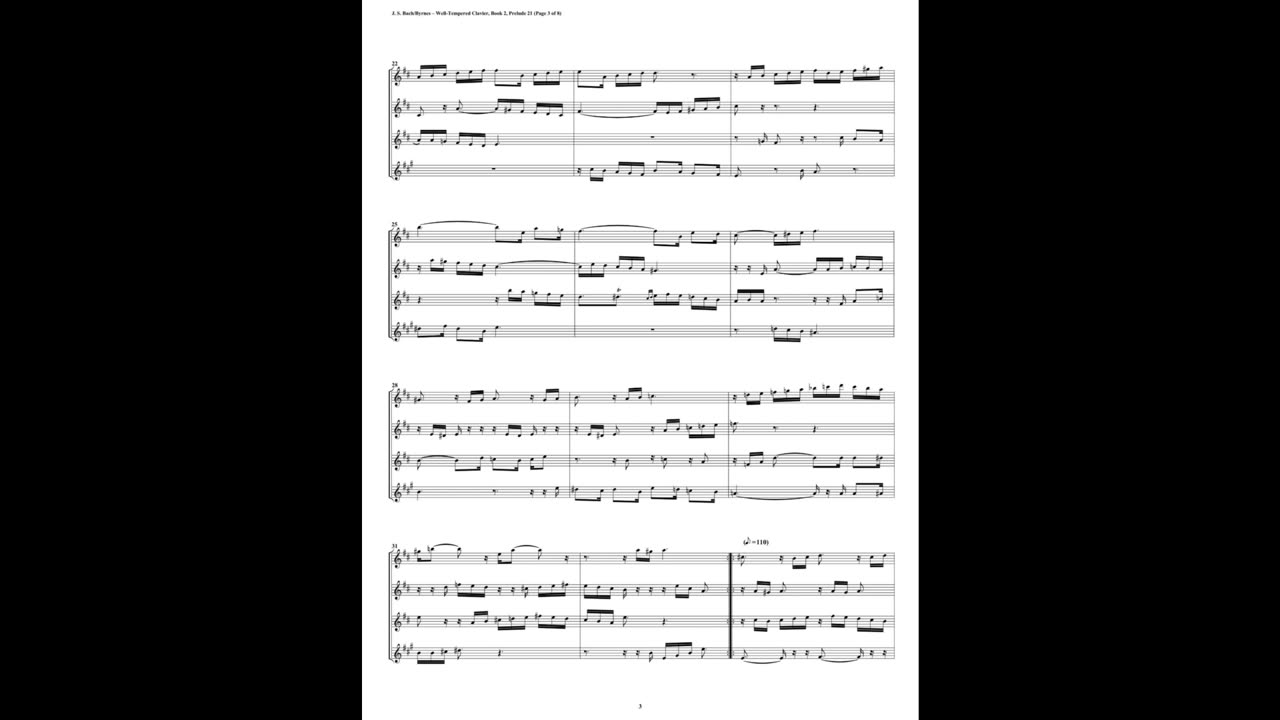 J.S. Bach - Well-Tempered Clavier: Part 2 - Prelude 21 (Saxophone Quartet)
