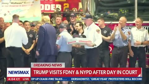 After spending all day in court Trump brings pizza to the FDNY and NYPD