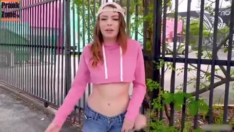 HOT GIRL IN A PINK BELLY SHIRT SHOWS OFF HER "ASSETS" FOR CASH [CENSORED VERSION]