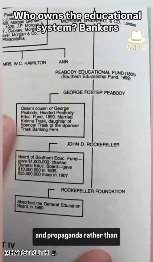 Who owns the school system? Bankers: Rothschilds and JP Morgan.
