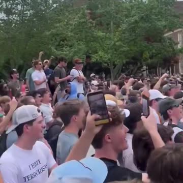 EPIC: Frat brothers DROWN OUT pro-Palestine protesters with national anthem