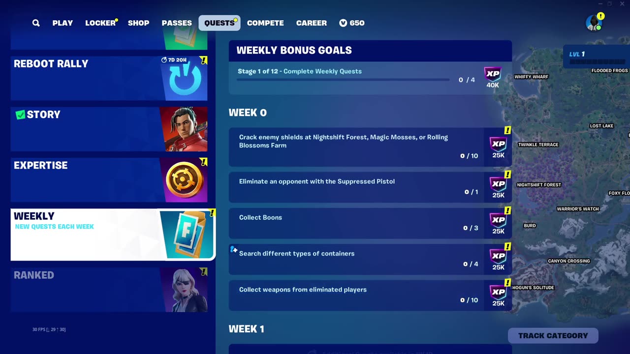 Fortnite C6S1 Week 0 quests