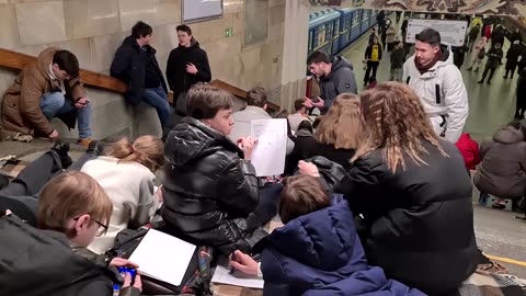 School amid the sirens in Kyiv metro station