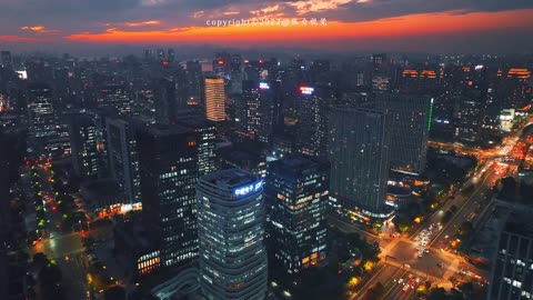 Hangzhou binjiang iotTown at night, more than a decade ago or farmland and village here...