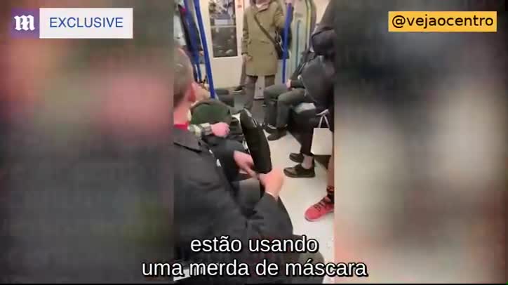 Homem no metrô de Londres “elogiando” o gado de máscara c19!