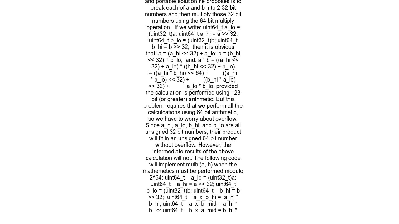 Getting the high part of 64 bit integer multiplication