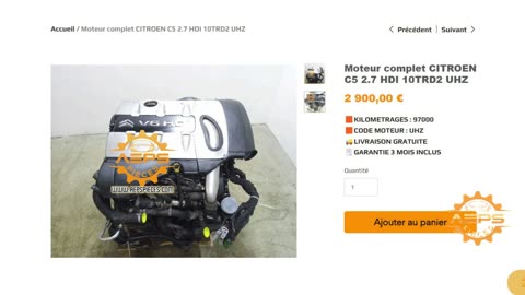 AEPSPIECES.COM - Moteur complet CITROEN C5 2.7 HDI 10TRD2 UHZ