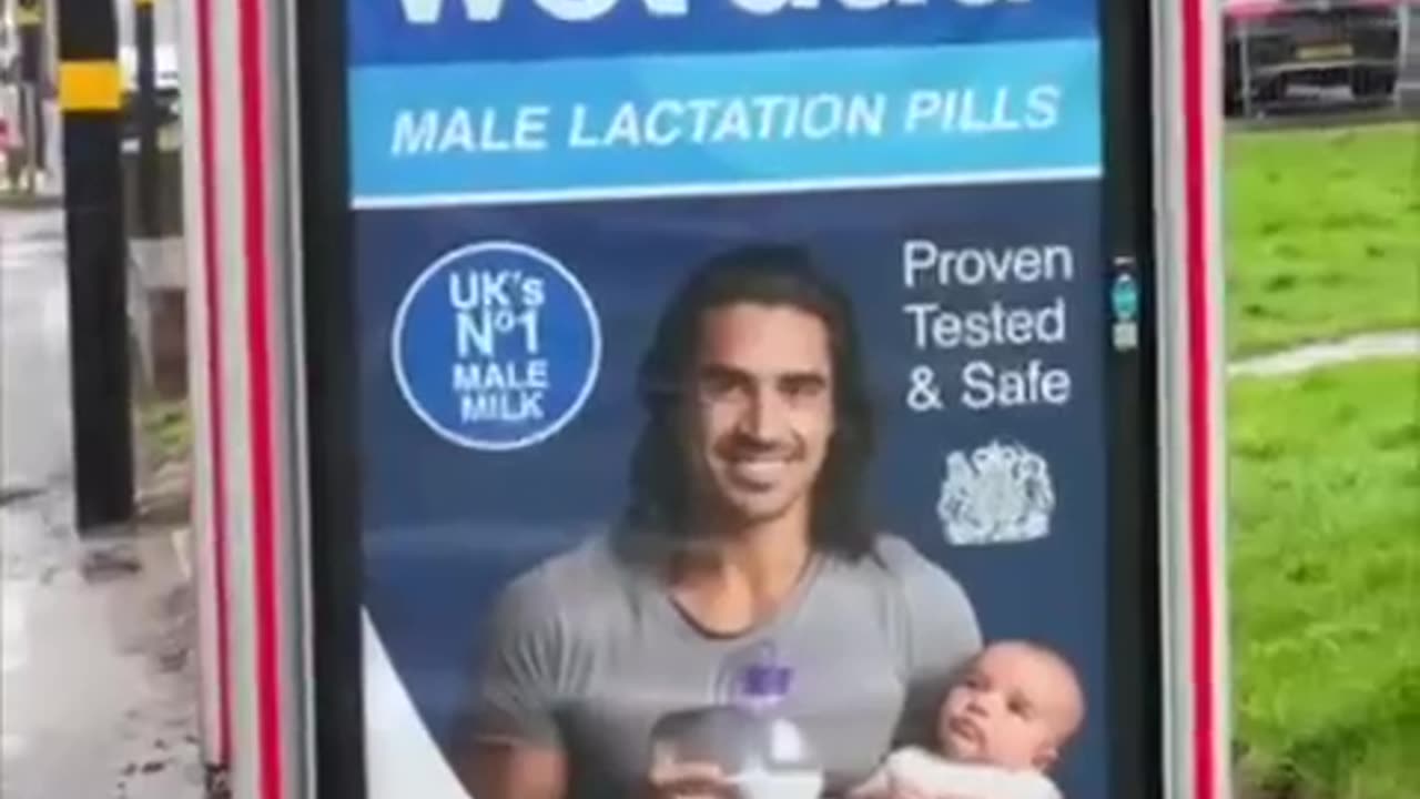 An advertisement for male lactation pills, Wet Dad