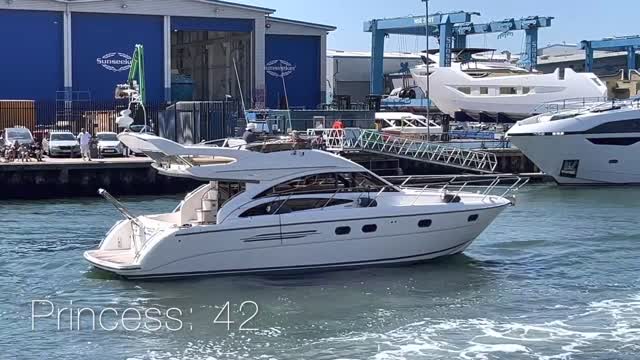 Sealine S42 and Princess F42 waiting for the lifting bridge