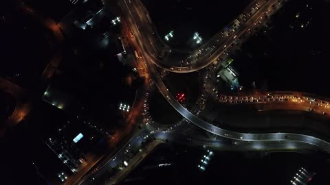 Aerial view of city traffic at night