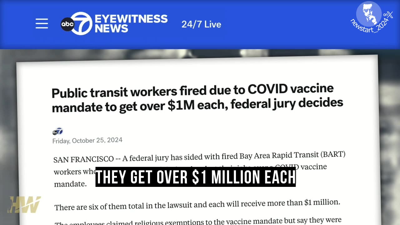 The BART system, they're fired due to their COVID vaccine mandate. They get over $1 million each.