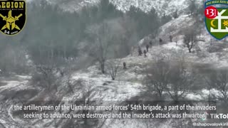 Large group of Russians attacking Bakhmut on snowy roads destroyed in forest