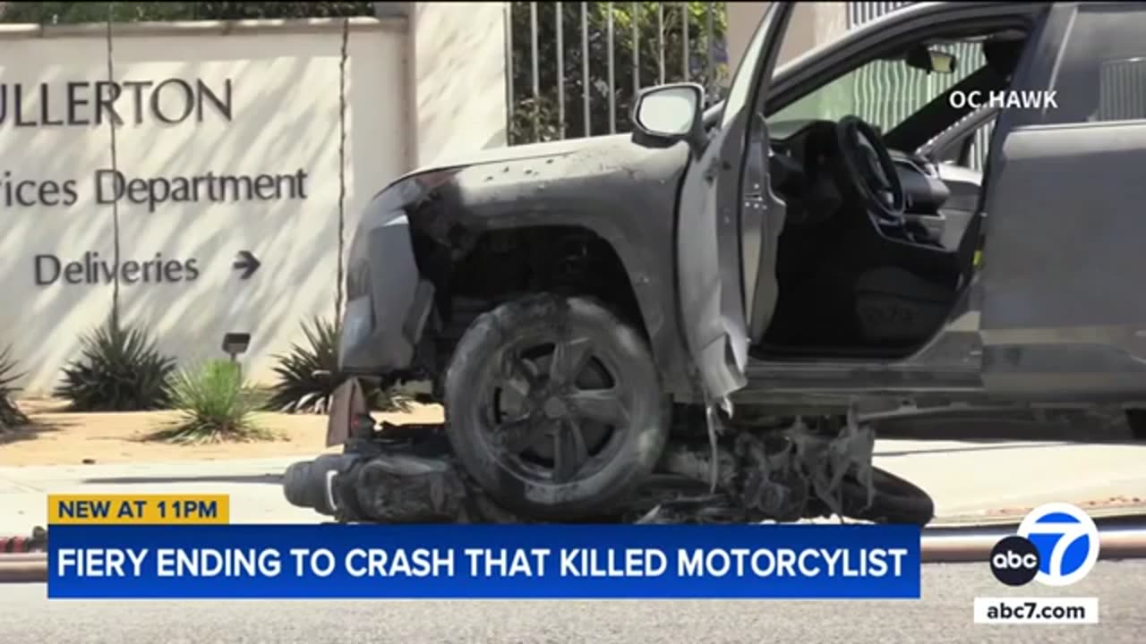 Video shows fiery ending to crash that killed motorcyclist in OC