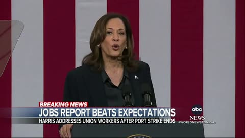 Harris touts end of port strike, better-than-expected jobs report on trail