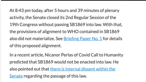 BREAKING SUPER GOOD NEWS! Philippines Senate Fails to Pass SB1869.