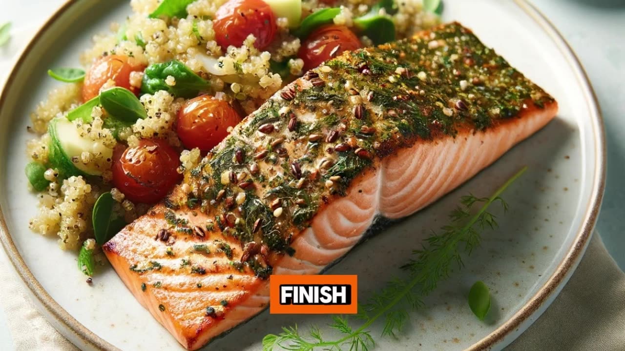 Seaside Midday Delight: Herb-Crusted Salmon with Quinoa Salad