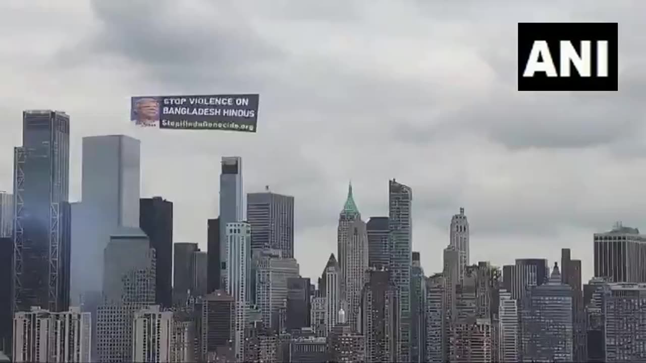 US: Banner reading 'Stop Violence on Bangladesh Hindus' flies over NYC's Hudson River.