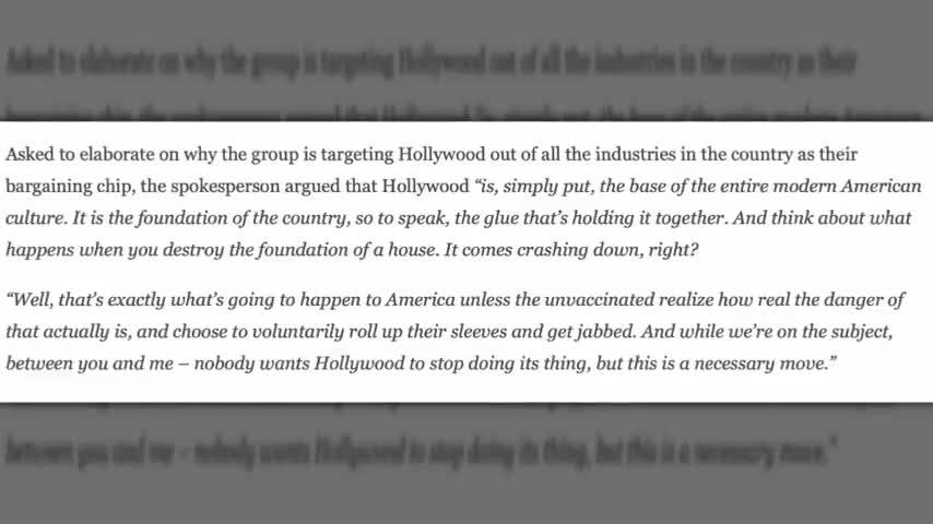 PLEASE DO STRIKE. CELEBRITIES CALL FOR 'TOTAL HOLLYWOOD STRIKE' UNTIL EVERY LAST PERSON GETS VAXXED