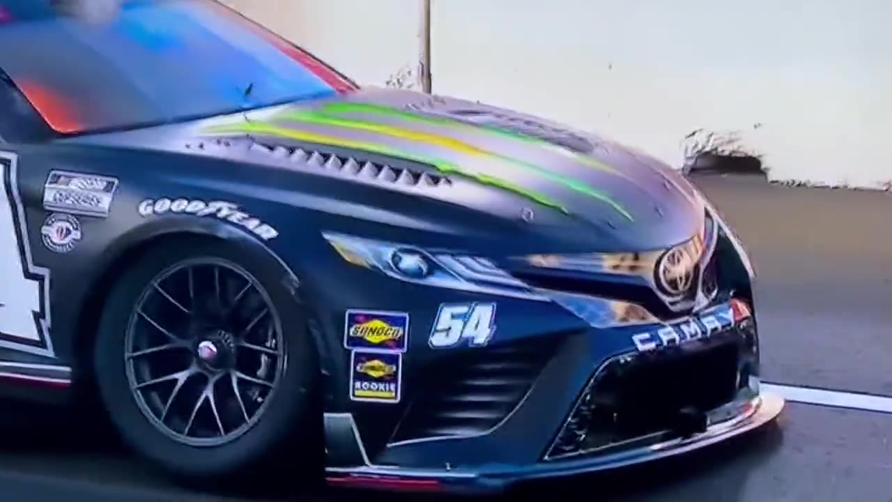 Ty Gibbs catches fire in NASCAR Clash practice inside the LA Coliseum.