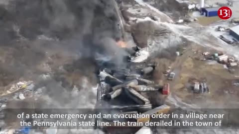 50-car train carrying hazardous substance derailed and CAUGHT FIRE in US
