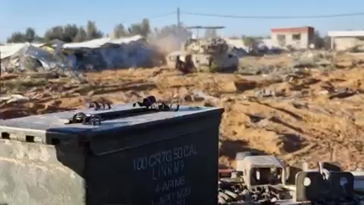 Israeli tank shoots at a target that causes massive explosion.