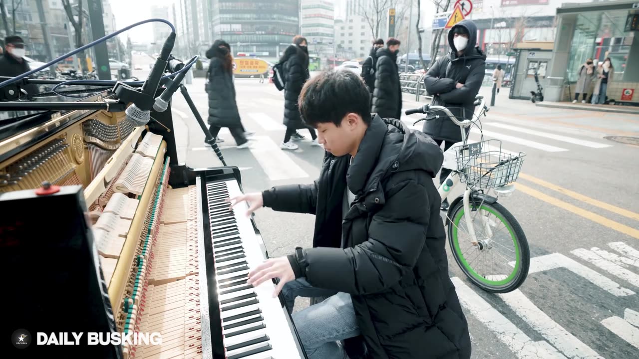 A Bike Boy Finds Street Piano, Suddenly Plays 'Can Can' So Fast