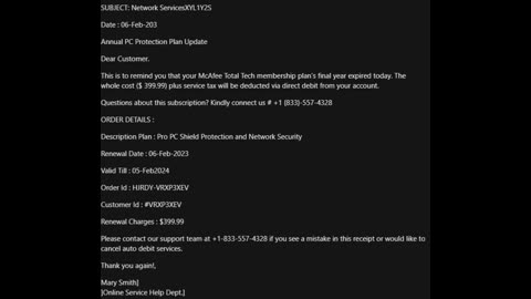 Four Outgoing Calls To Alleged McAfee: 833-557-4328, 2/6/23