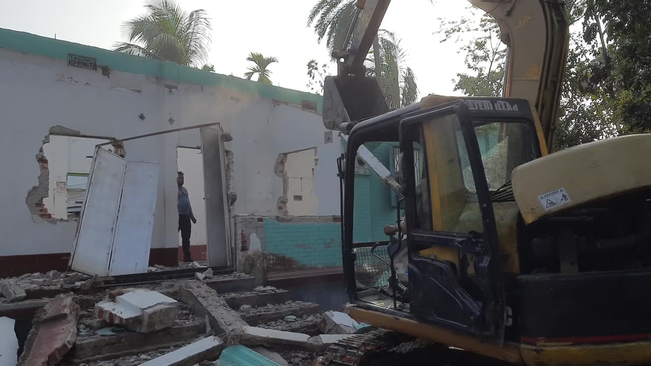 Village People Breaking Home By Excavator